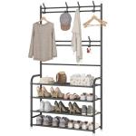 3-in-1 Multifunction 4-Tier Coat & Shoe Shelf Rack Organizer With 8 Hooks